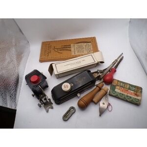 Vintage Singer Sewing Machine Attachments Lot Buttonholer Awl Rug Needle Tools